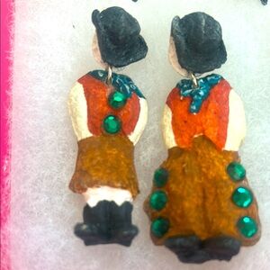 Vintage Handcrafted Paper Mache Western  Earrings with Green Crystals-Boutique